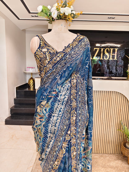 Blue Tussar Silk Saree