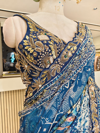 Blue Tussar Silk Saree