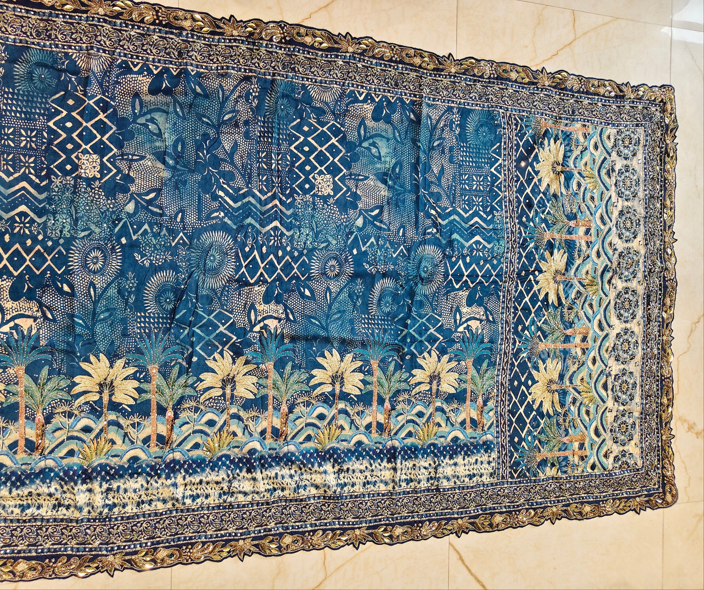 Blue Tussar Silk Saree