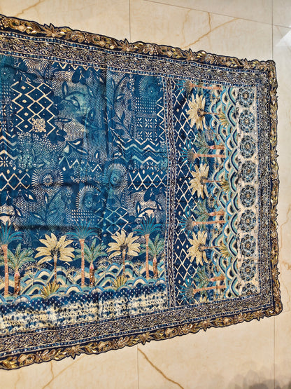 Blue Tussar Silk Saree