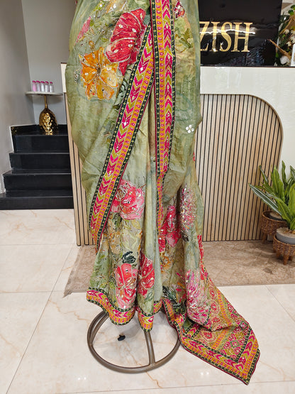 Green Tussar Silk Saree