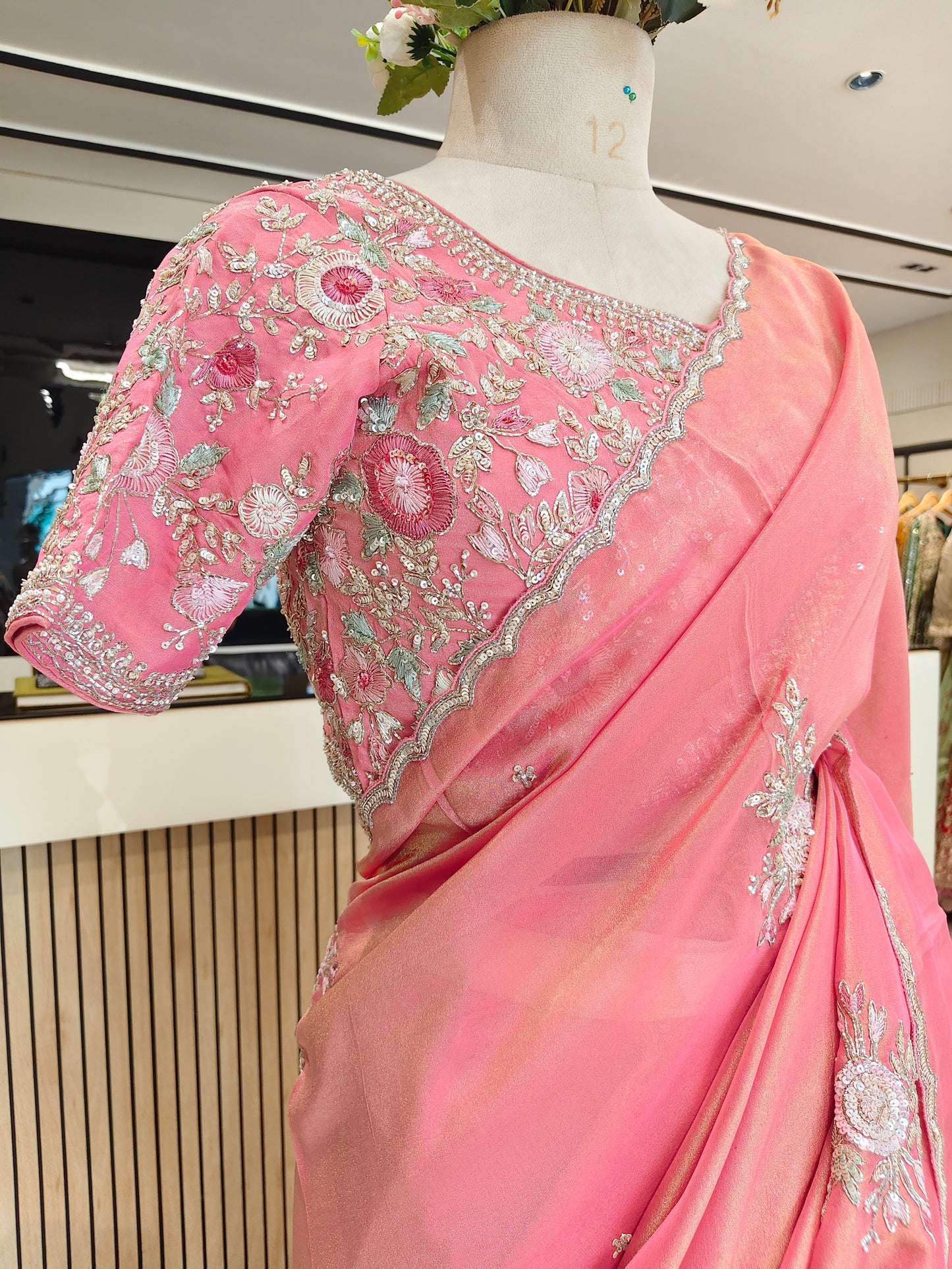 Pink Tissue Saree
