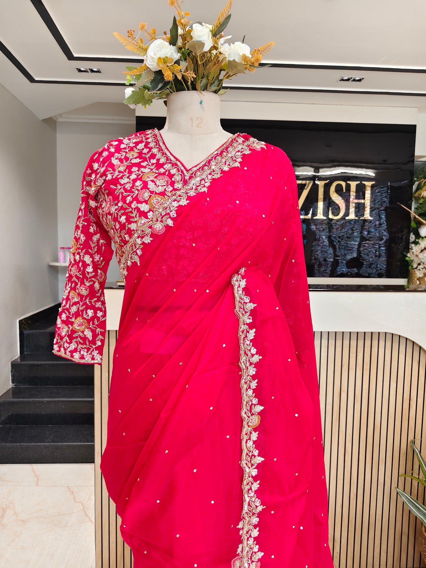 Rani Pink Organza Saree