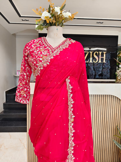 Rani Pink Organza Saree