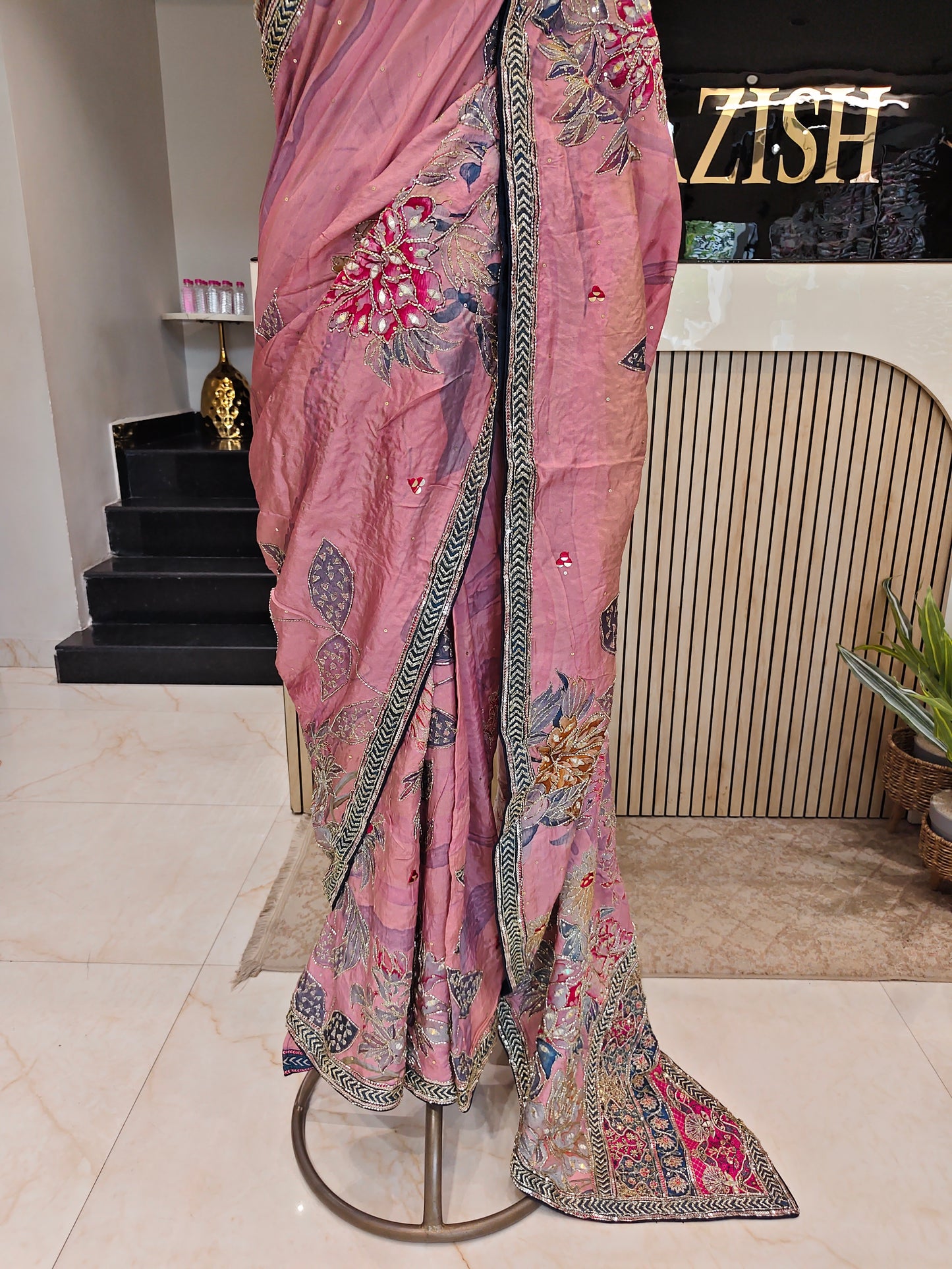 Onion Pink Tussar Silk Saree
