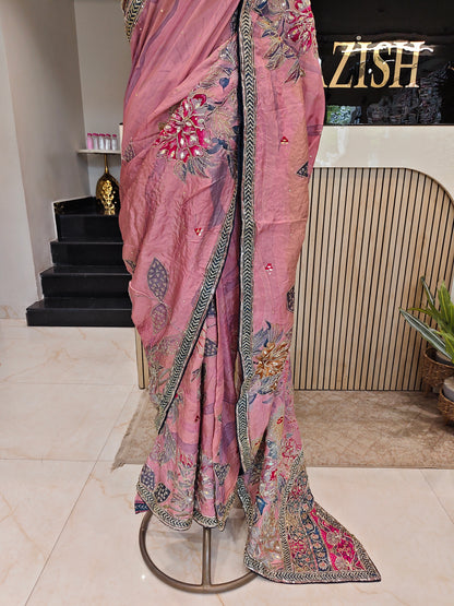 Onion Pink Tussar Silk Saree