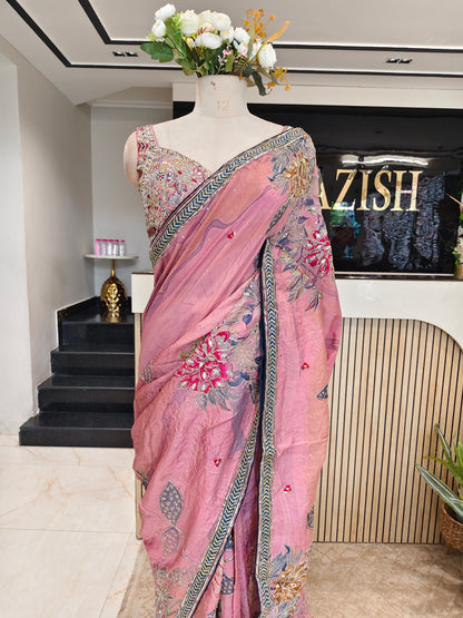 Onion Pink Tussar Silk Saree
