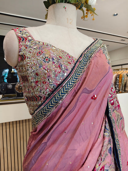 Onion Pink Tussar Silk Saree