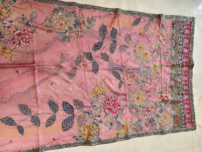 Onion Pink Tussar Silk Saree