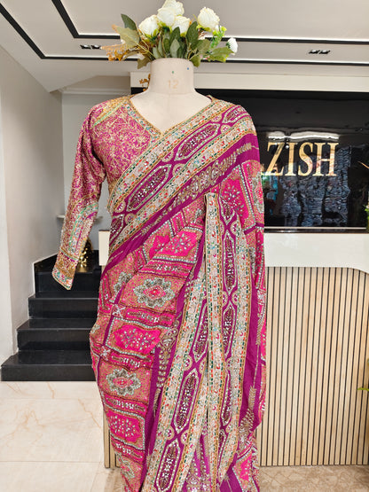 Purple Georgette Saree