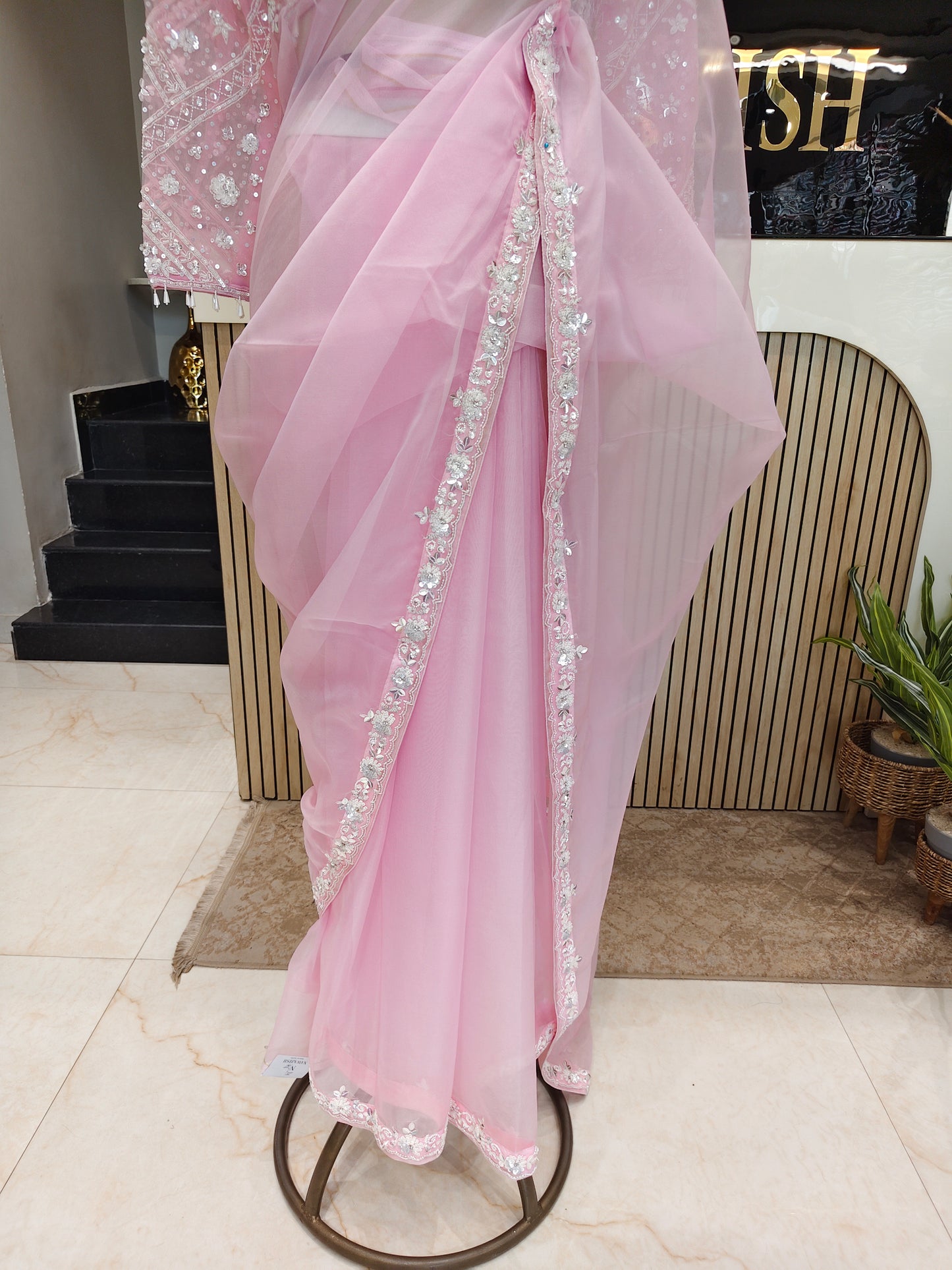 Baby Pink Organza Saree