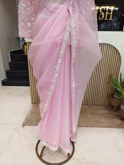 Baby Pink Organza Saree