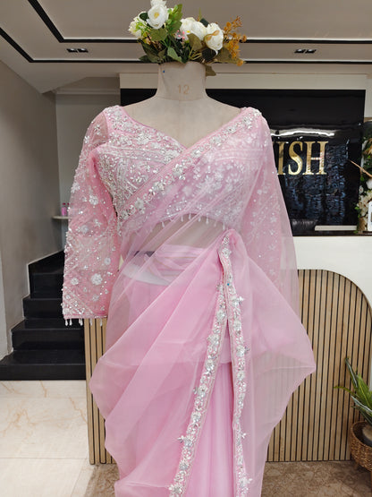 Baby Pink Organza Saree