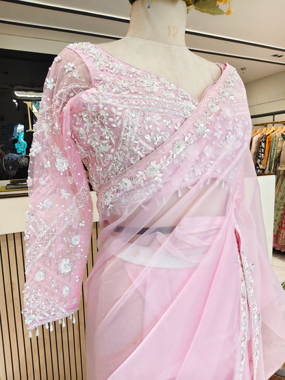 Baby Pink Organza Saree