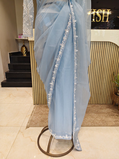 Sky Blue Organza Saree