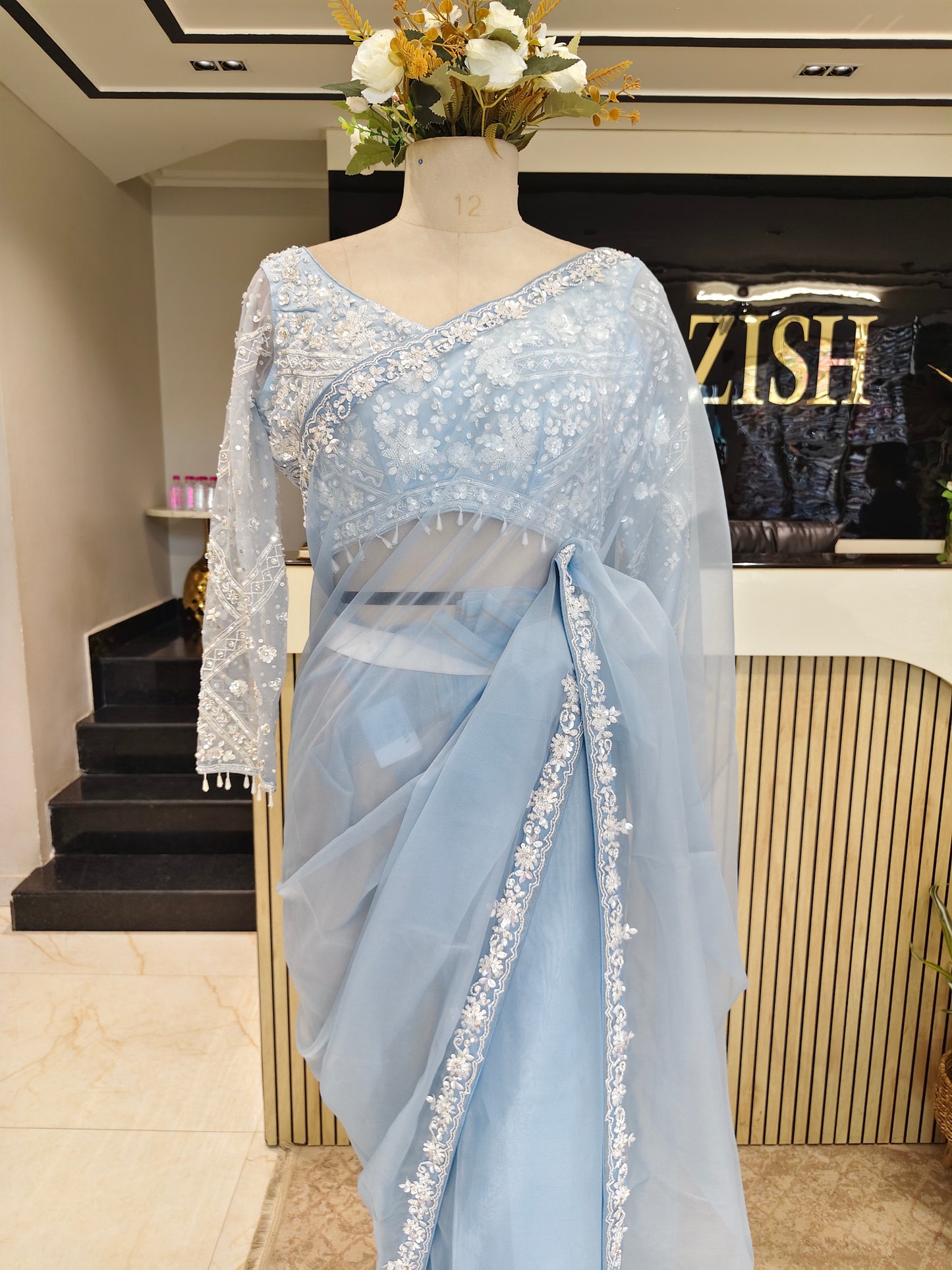 Sky Blue Organza Saree
