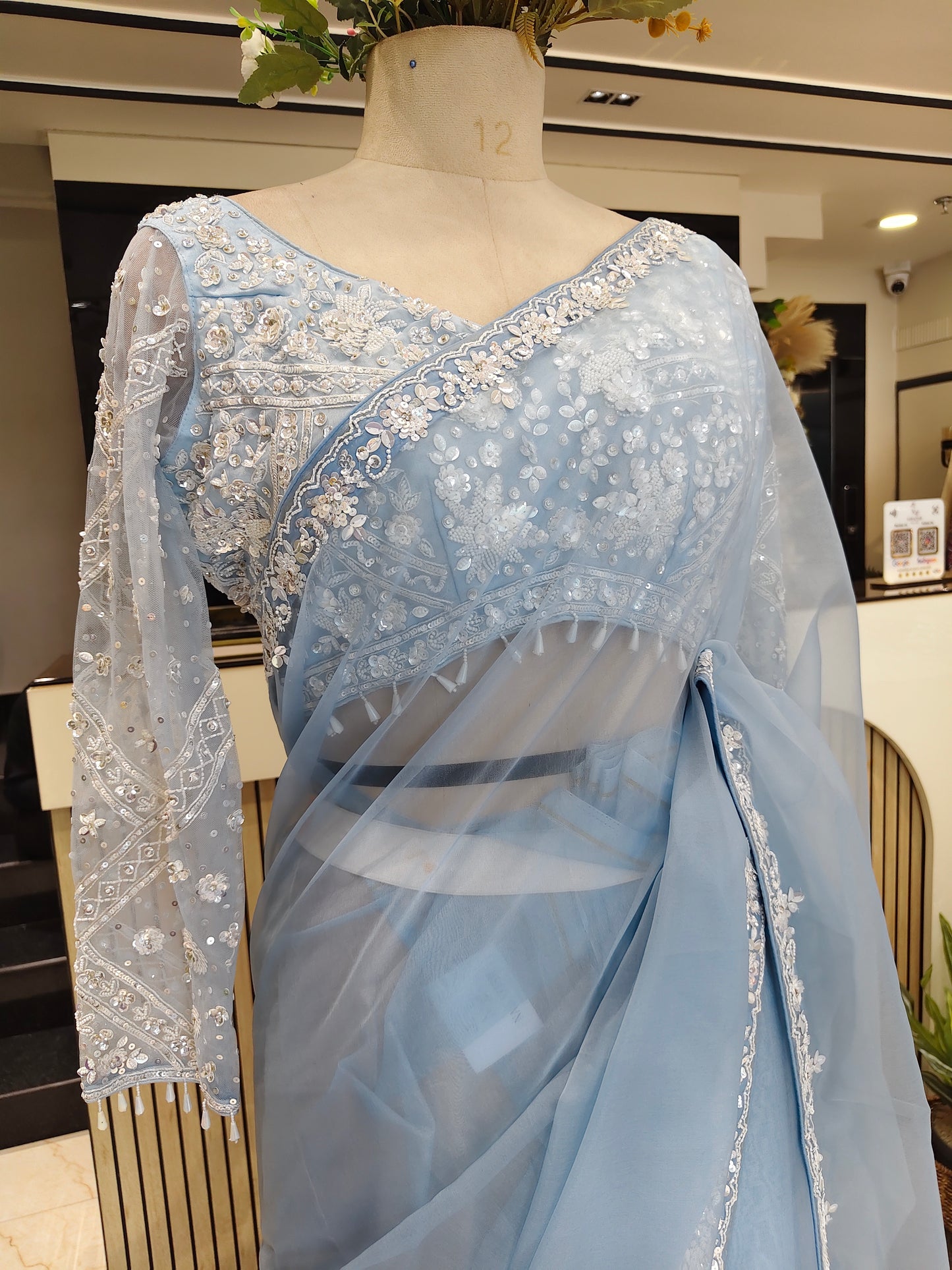Sky Blue Organza Saree