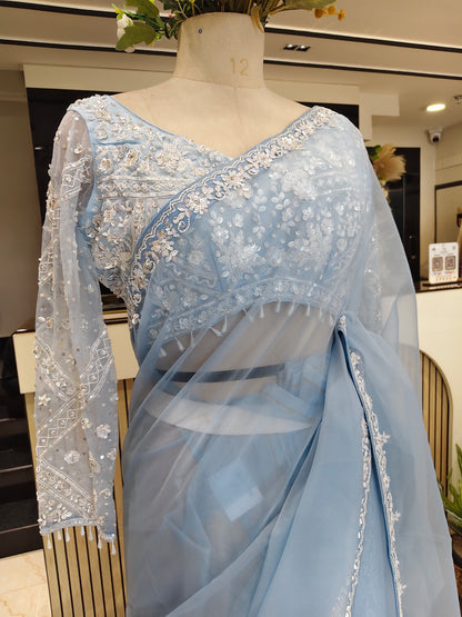 Sky Blue Organza Saree