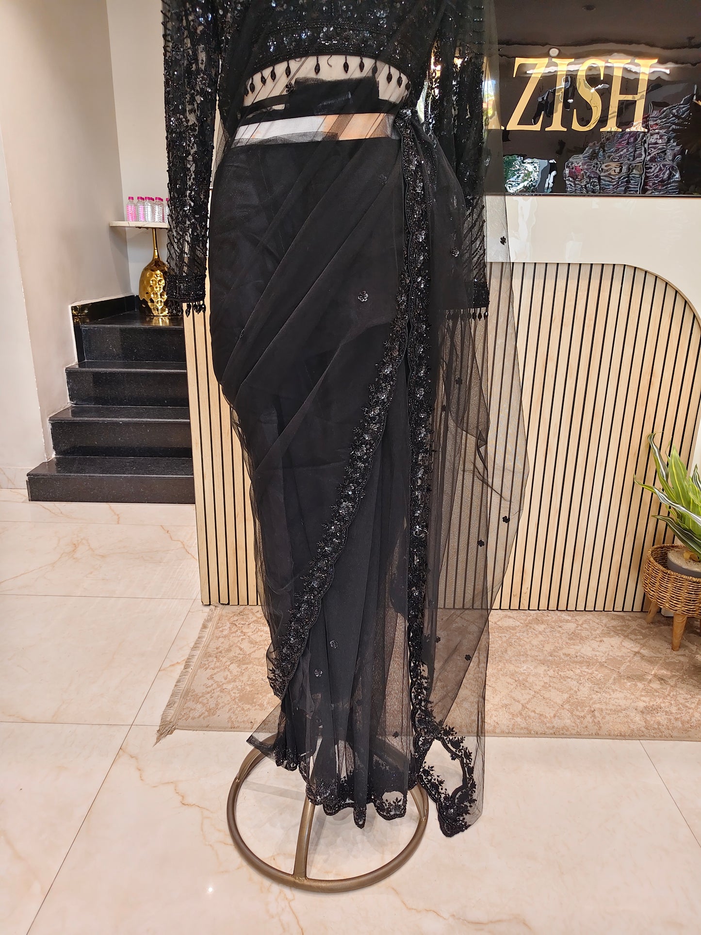Black Net Saree