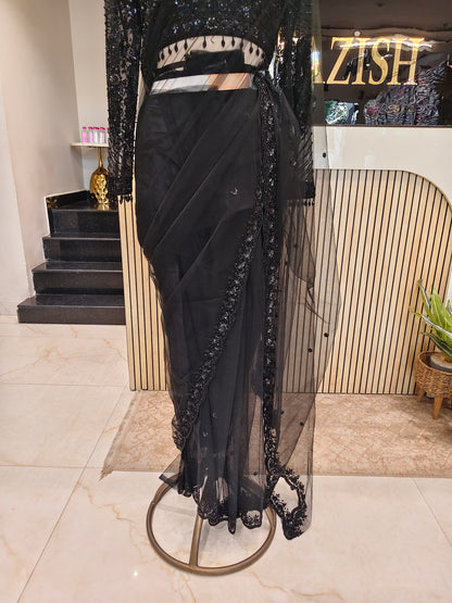 Black Net Saree