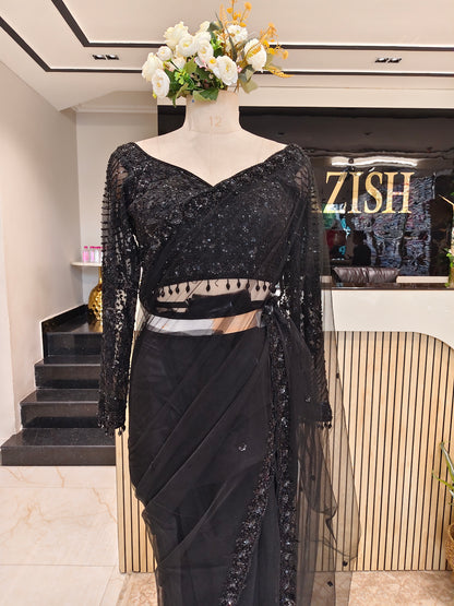 Black Net Saree