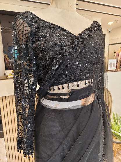 Black Net Saree