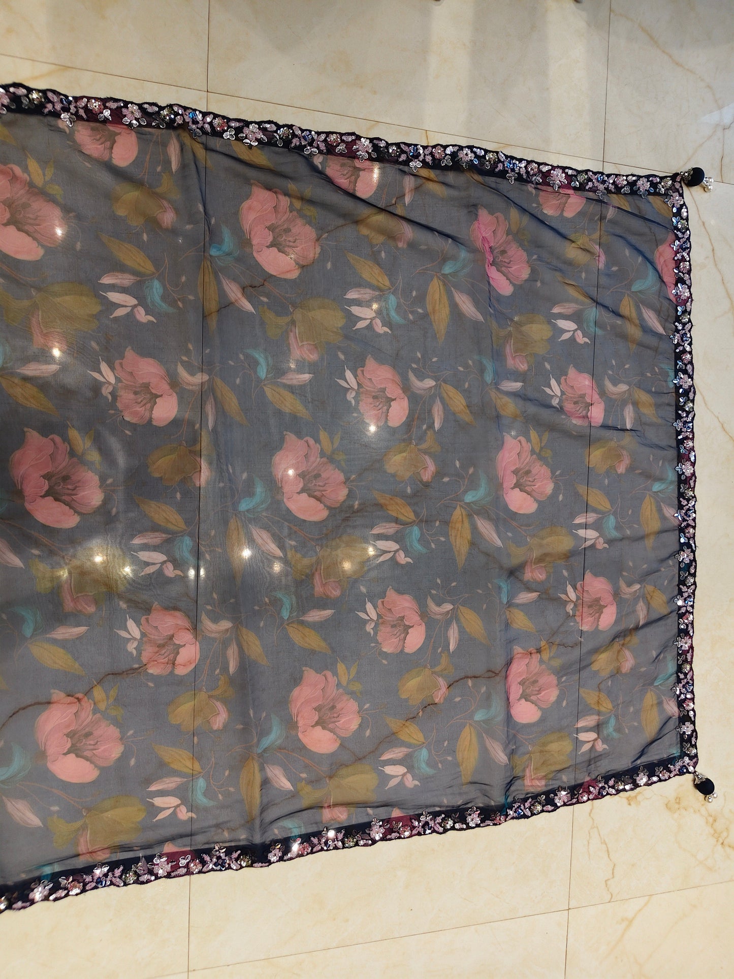Navy Blue Organza Saree