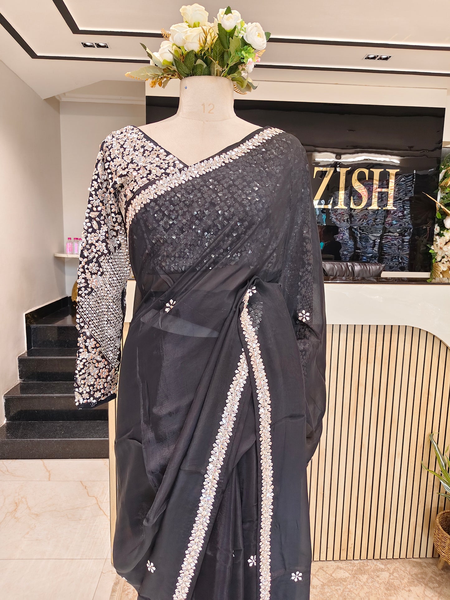 Black Crepe Saree