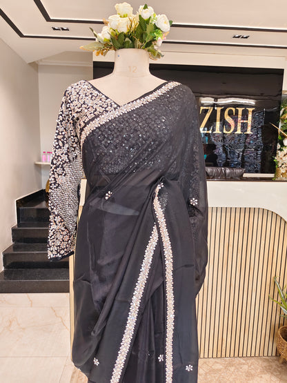 Black Crepe Saree