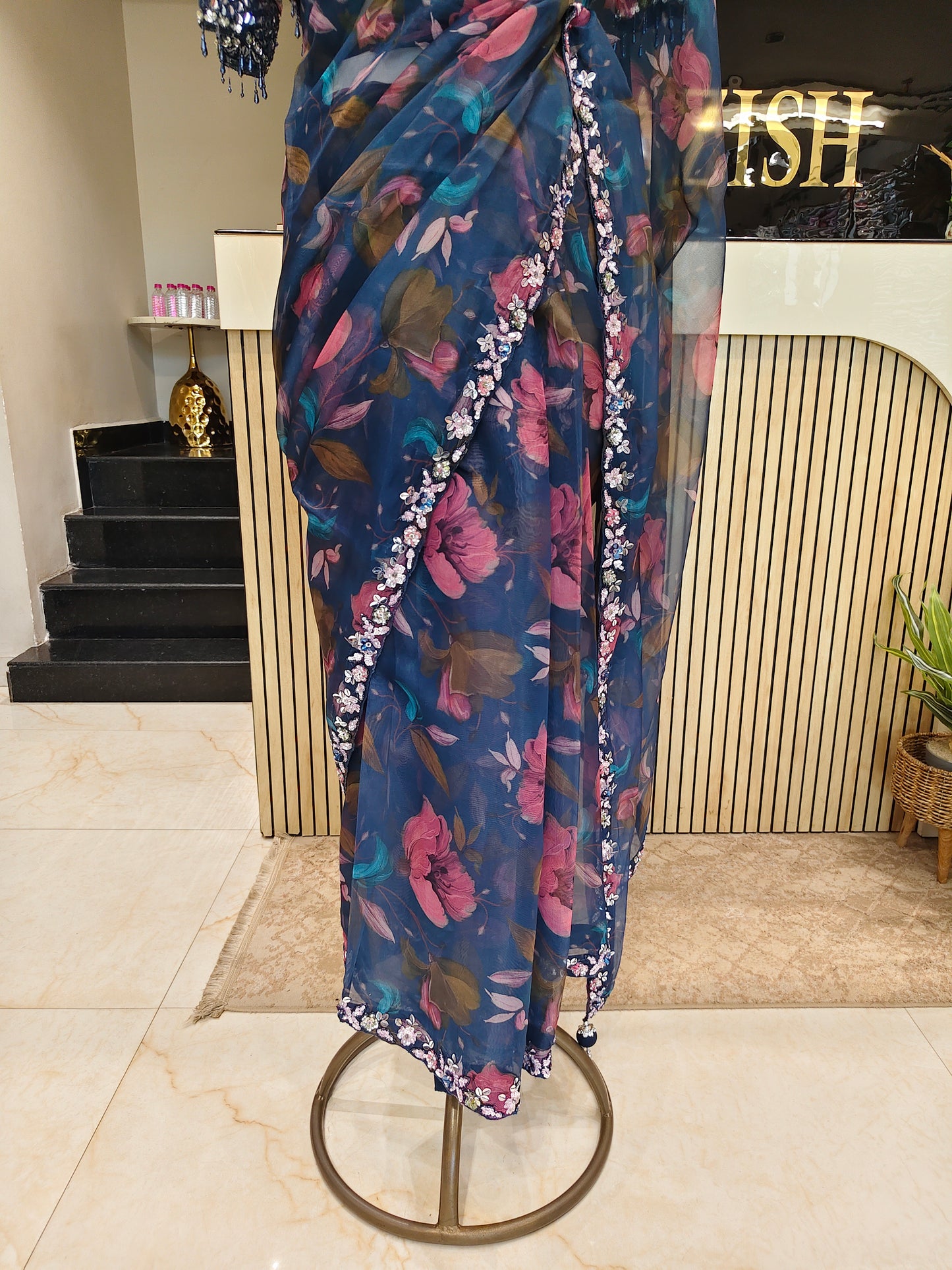 Navy Blue Organza Saree