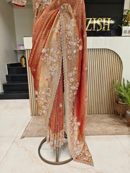 Rust Khaddi Georgette Saree