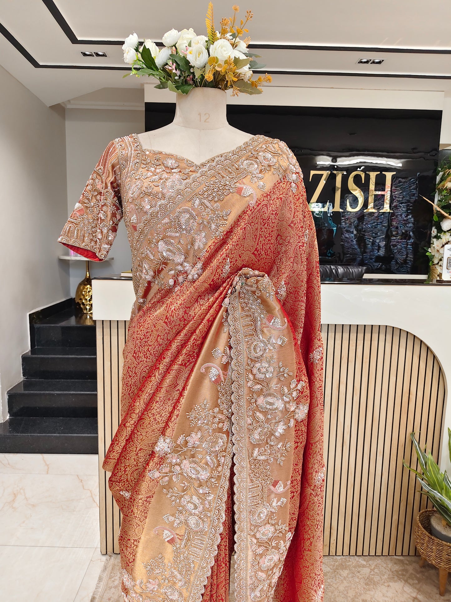 Rust Khaddi Georgette Saree