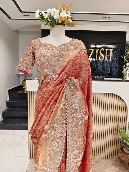 Rust Khaddi Georgette Saree