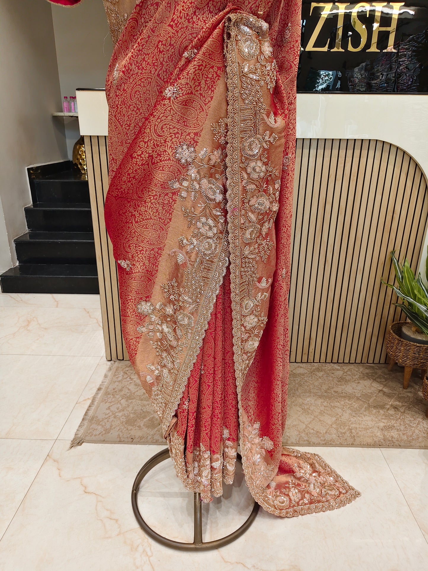 Red Khaddi Georgette Saree
