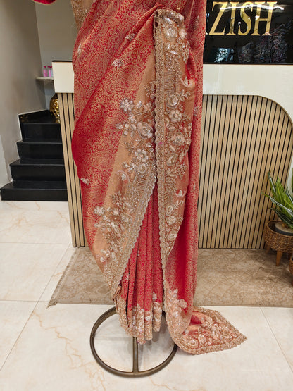 Red Khaddi Georgette Saree
