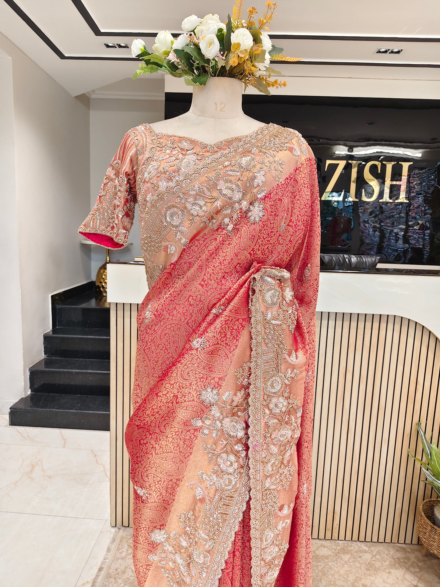 Red Khaddi Georgette Saree