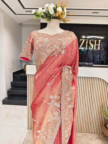 Red Khaddi Georgette Saree
