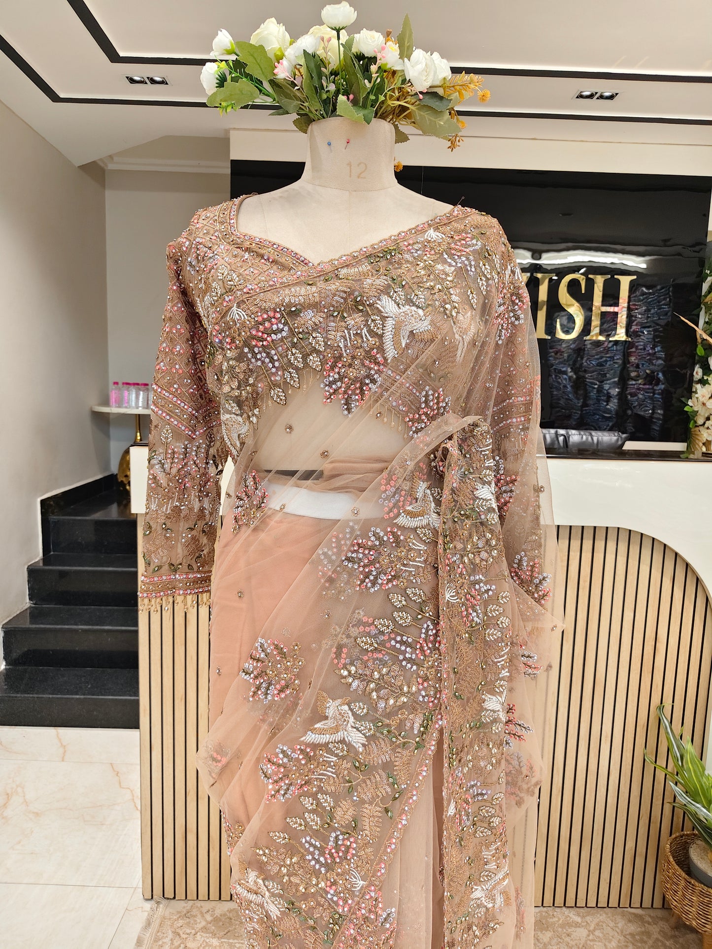 Golden Net Saree