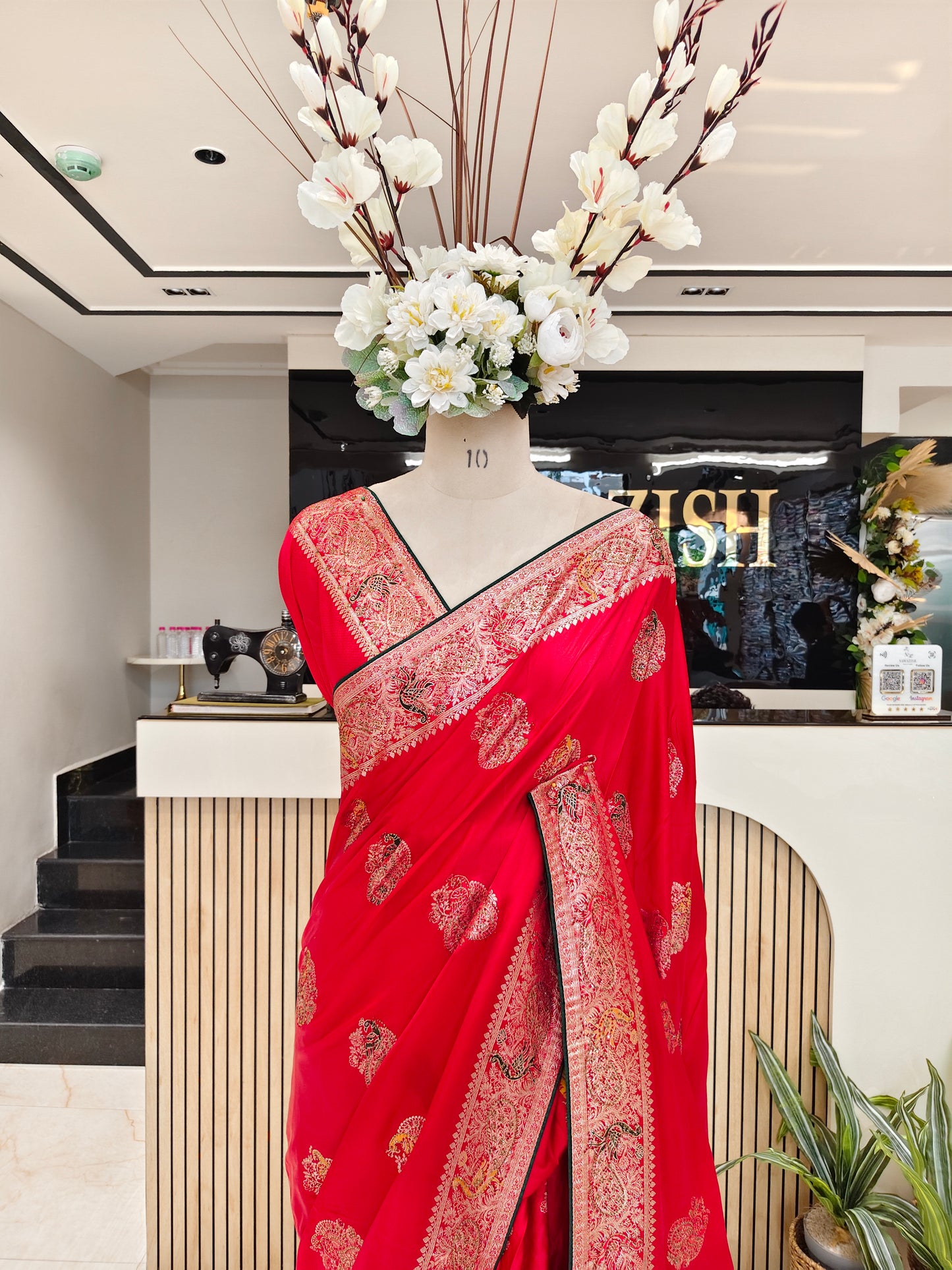 Red & Bottle Green Banarasi Silk Saree