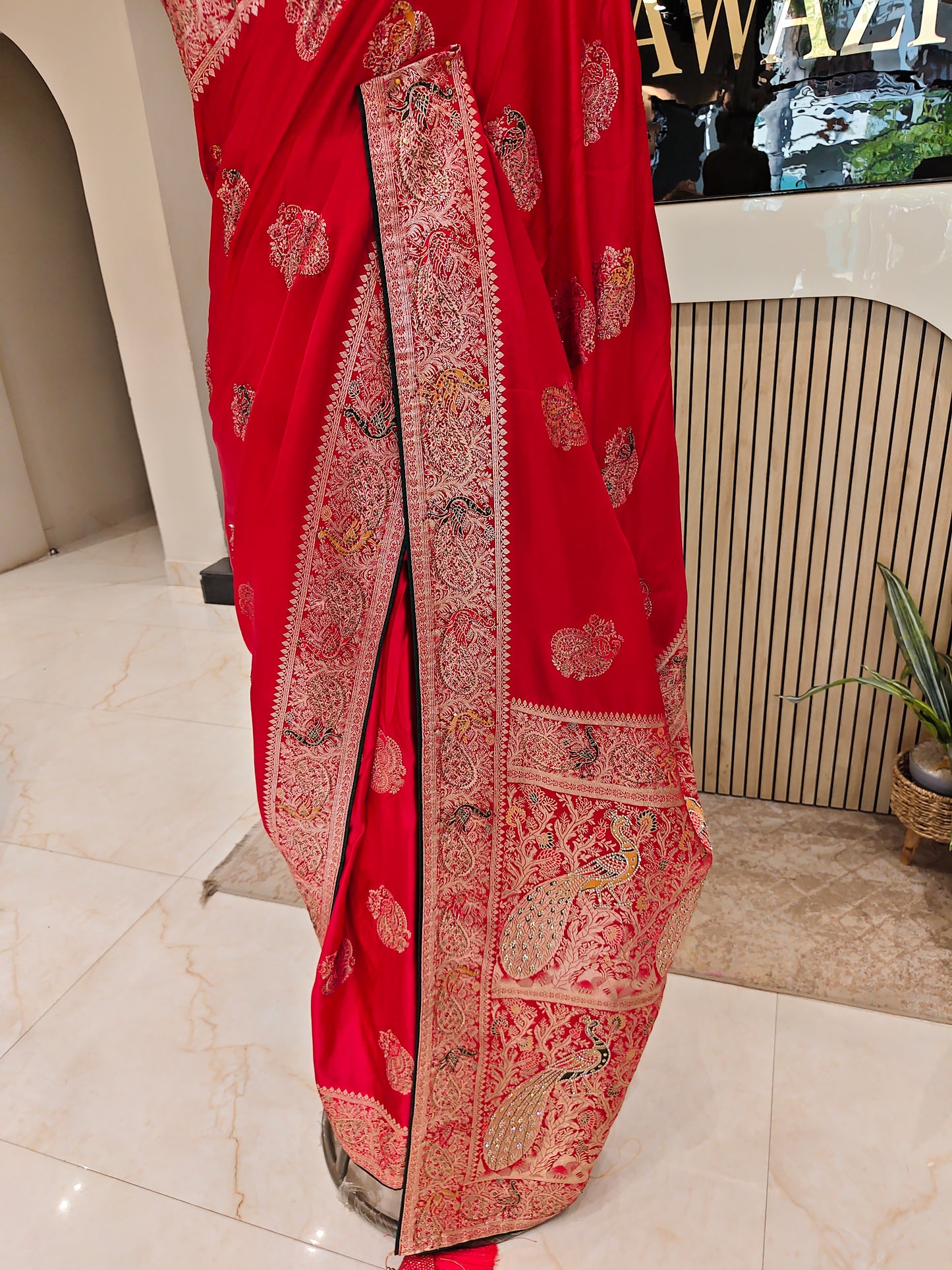 Red & Bottle Green Banarasi Silk Saree