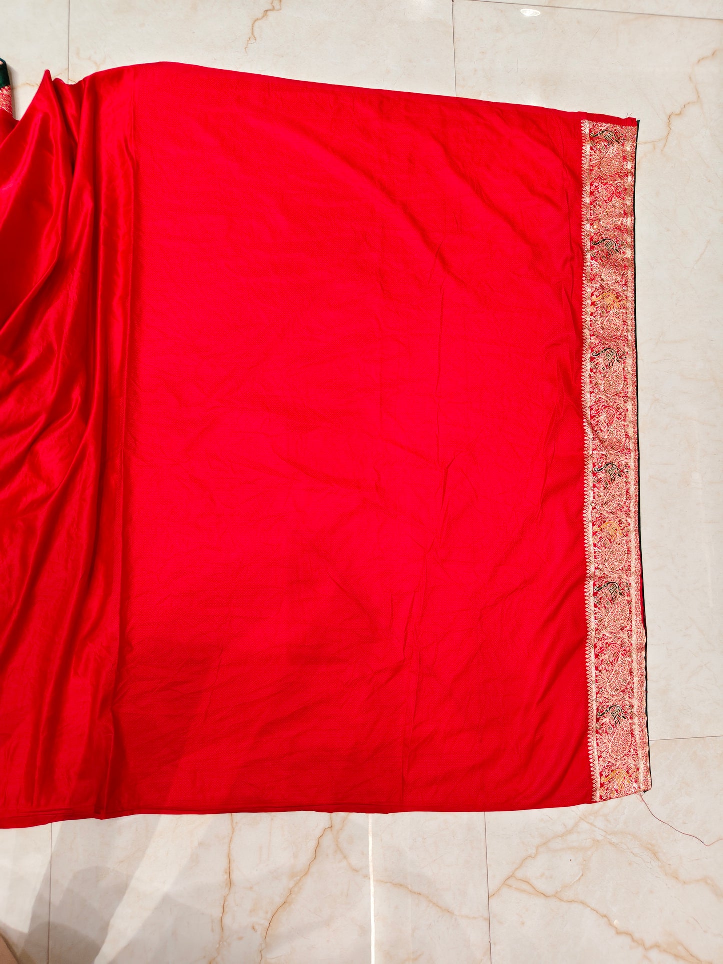 Red & Bottle Green Banarasi Silk Saree