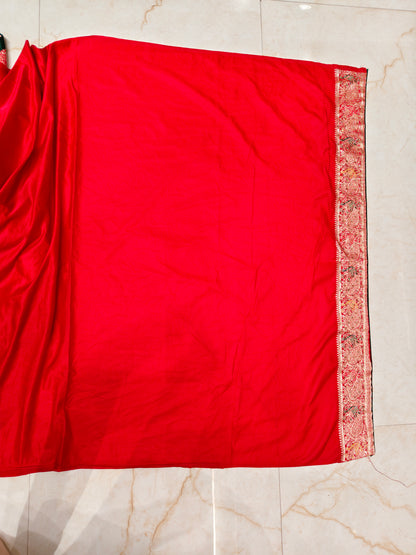 Red & Bottle Green Banarasi Silk Saree