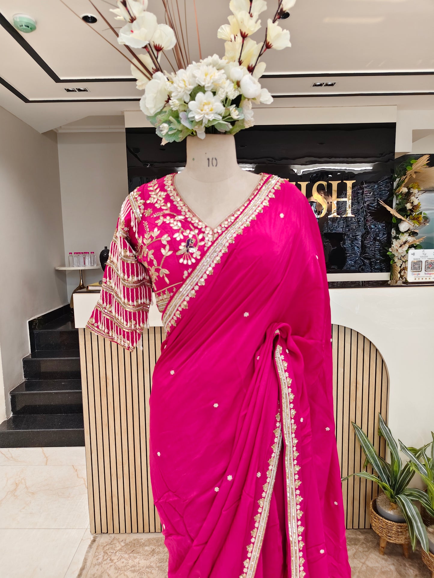 Rani Pink Crepe Saree