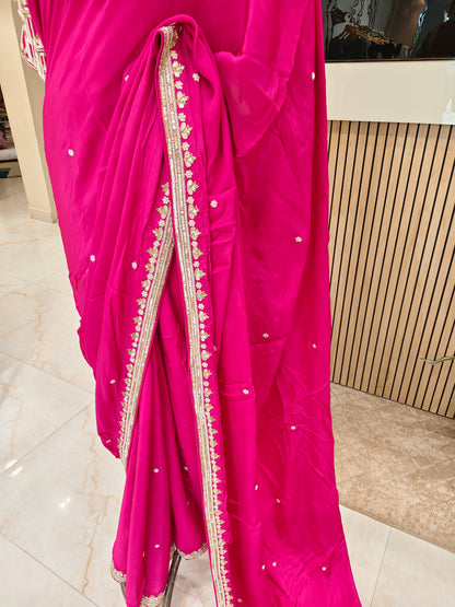 Rani Pink Crepe Saree