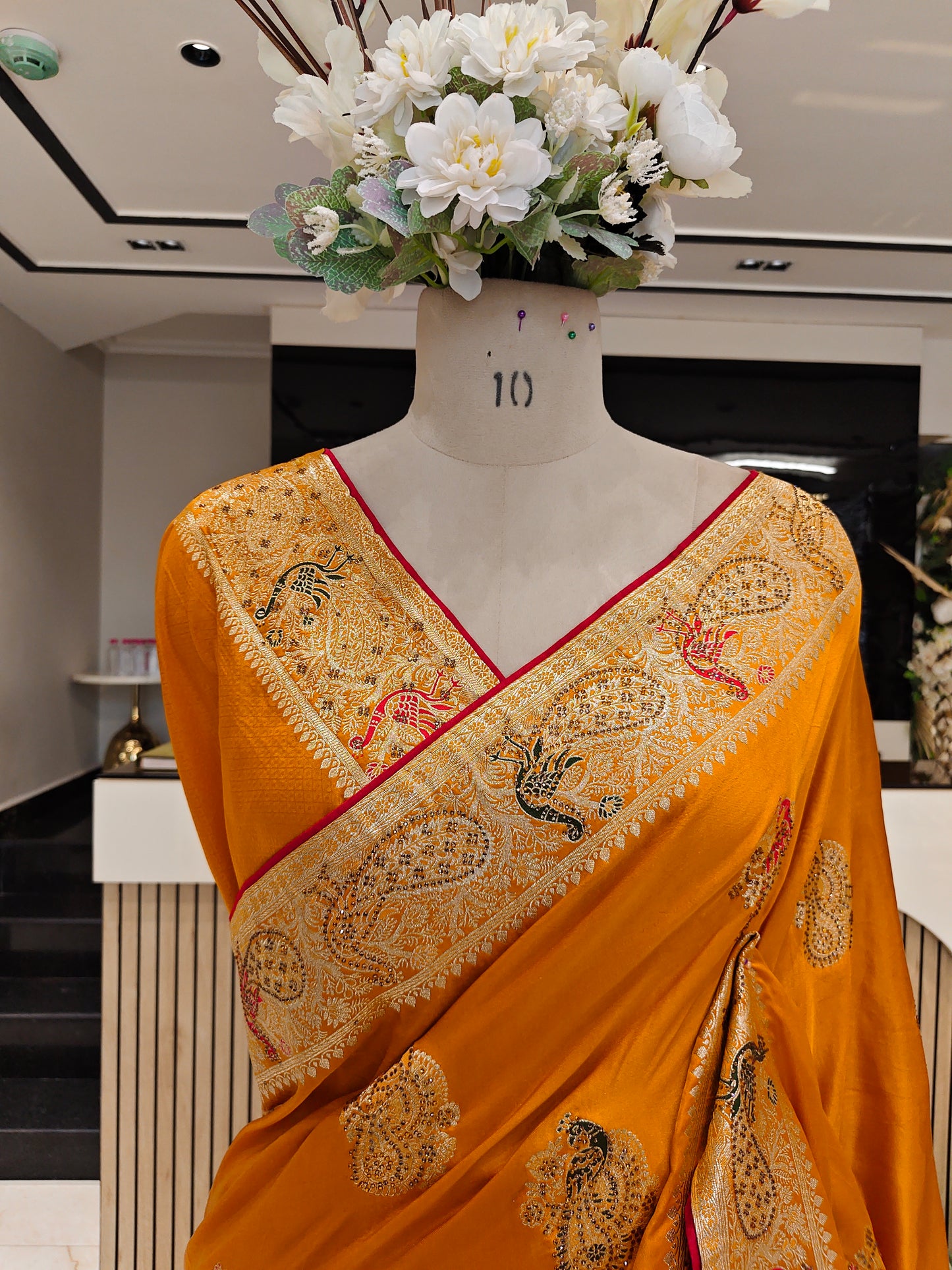 Mustard & Bottle Green Banarasi Silk Saree