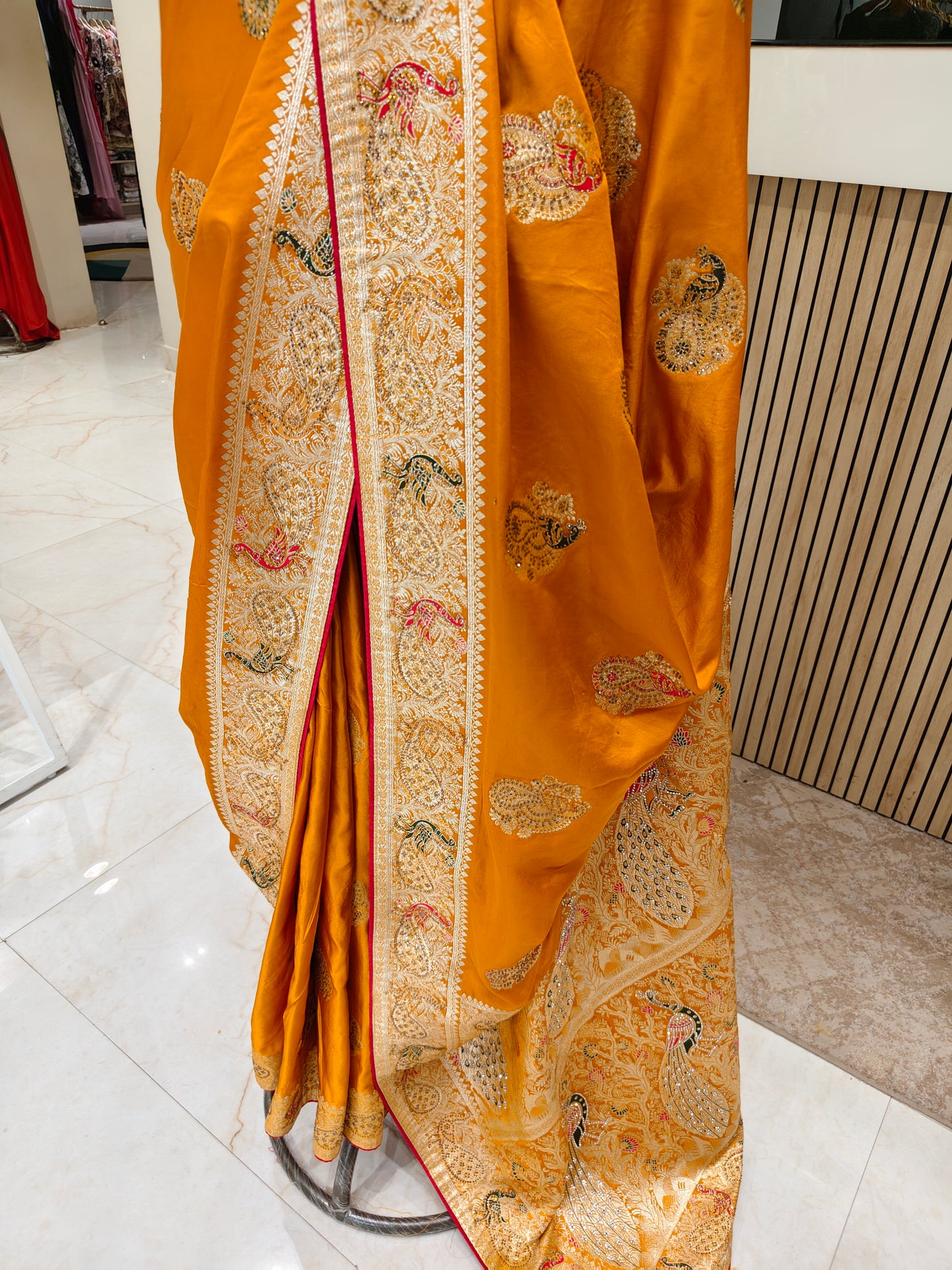 Mustard & Bottle Green Banarasi Silk Saree