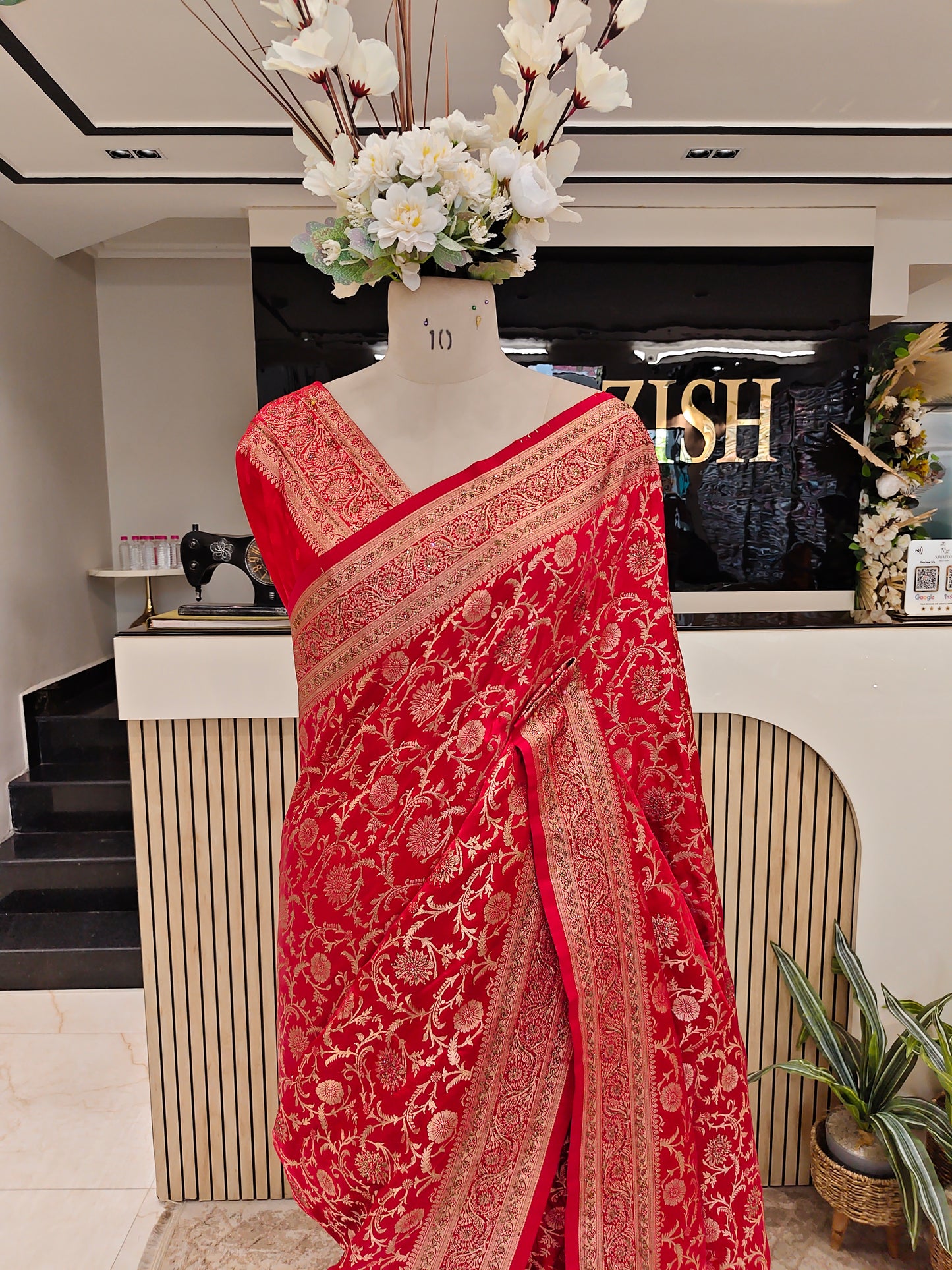 Red Khaddi Georgette Saree