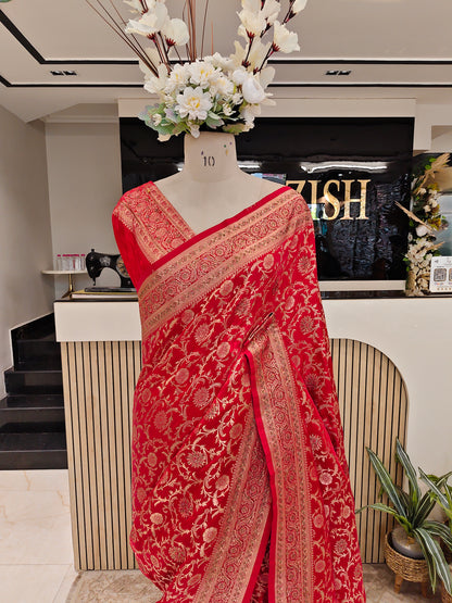 Red Khaddi Georgette Saree