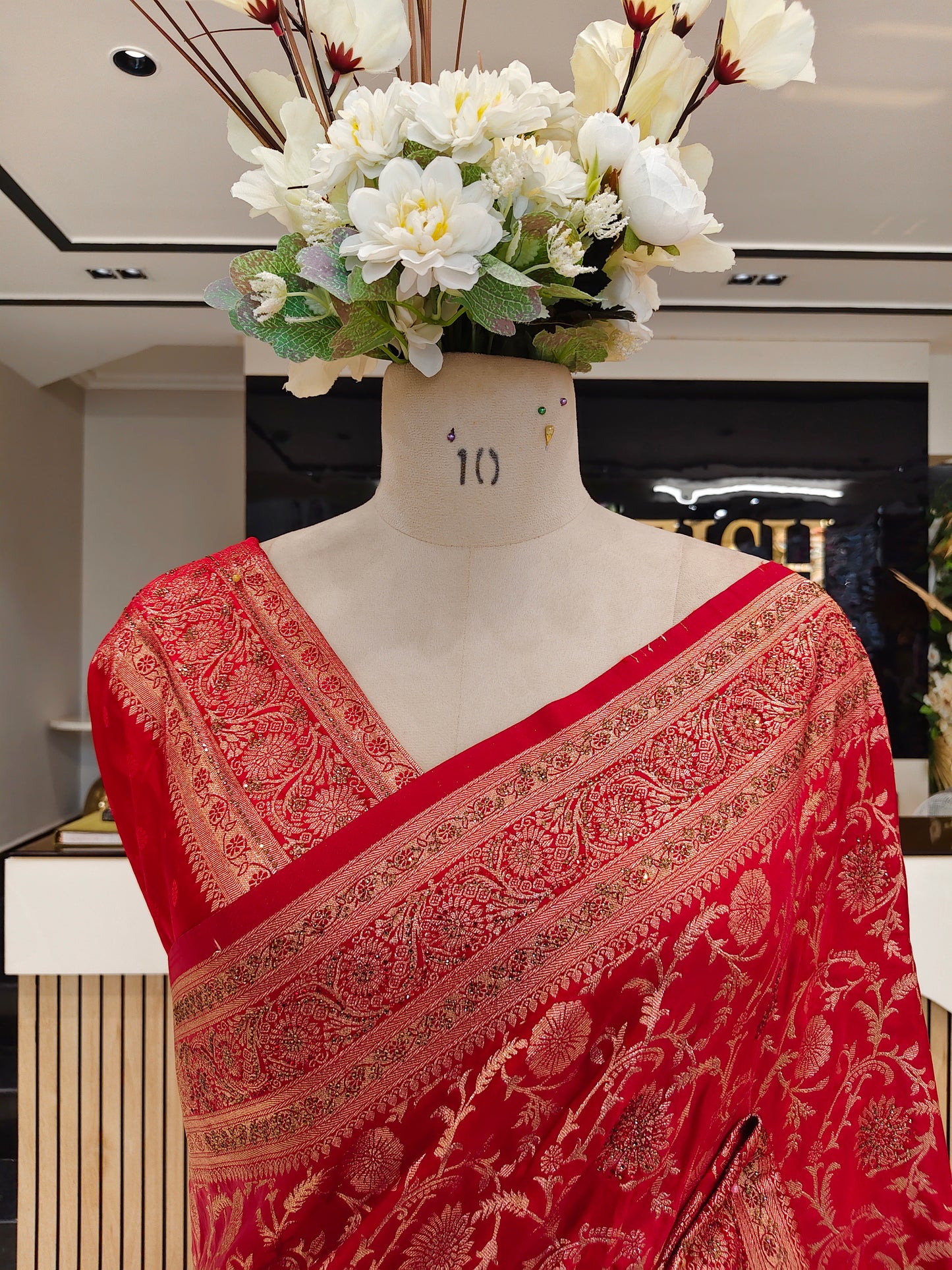 Red Khaddi Georgette Saree