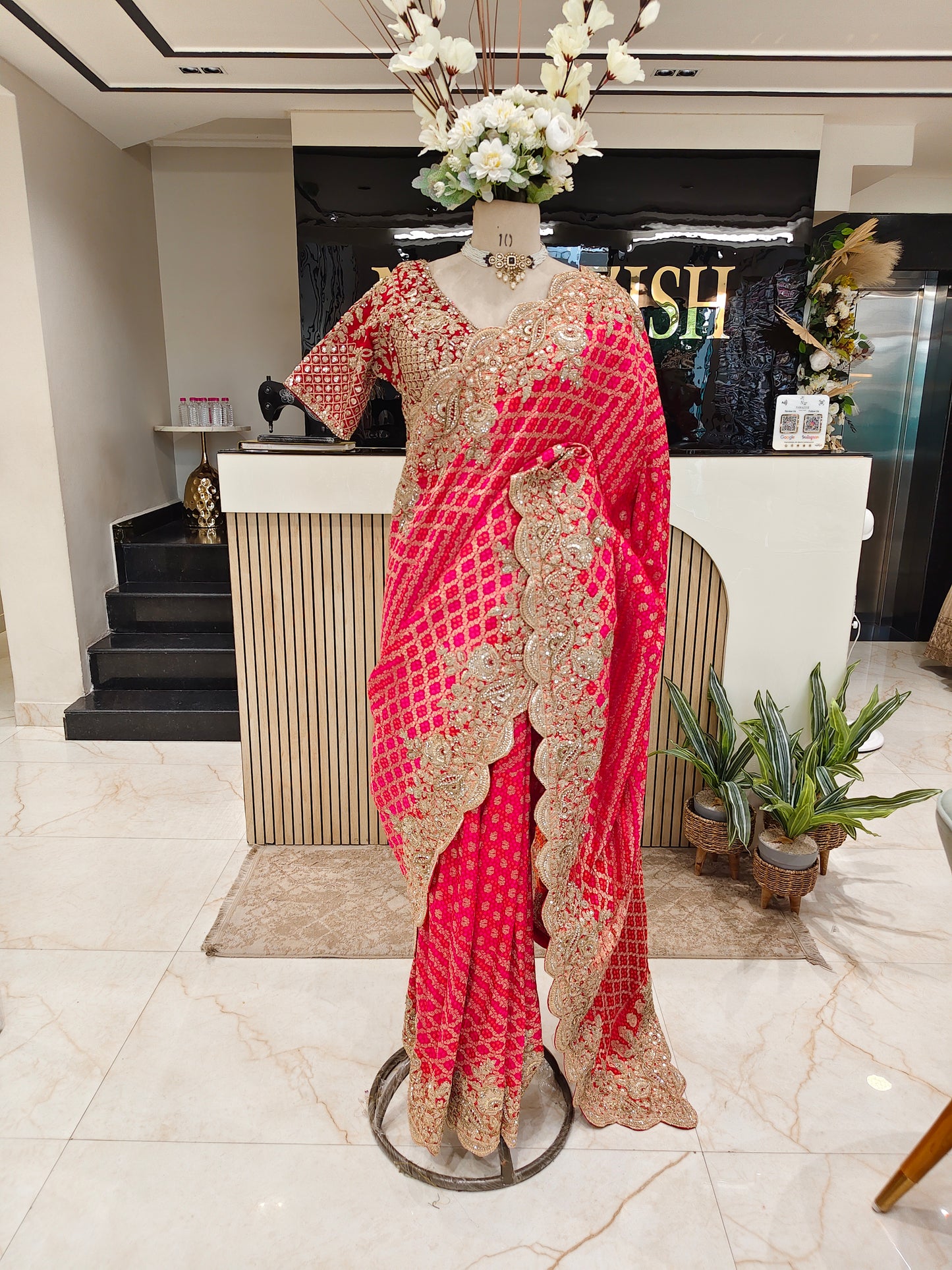 Red Khaddi Georgette Saree